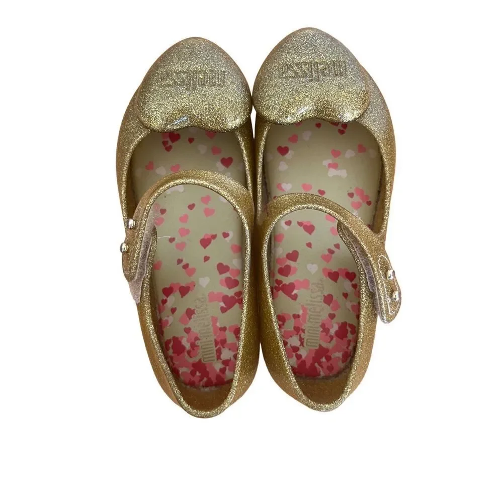 Mini‎ Melissa golden heart flats ballet shoes girls size 9